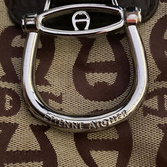 Etienne Aigner Brown and Tan Monogram Bag with Silver Accents - Picture 2 of 3